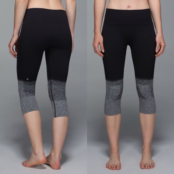 Lululemon NWOT Seamlessly Street Crop Black/Grey Heather Leggings Sz 6 - Picture 1 of 8